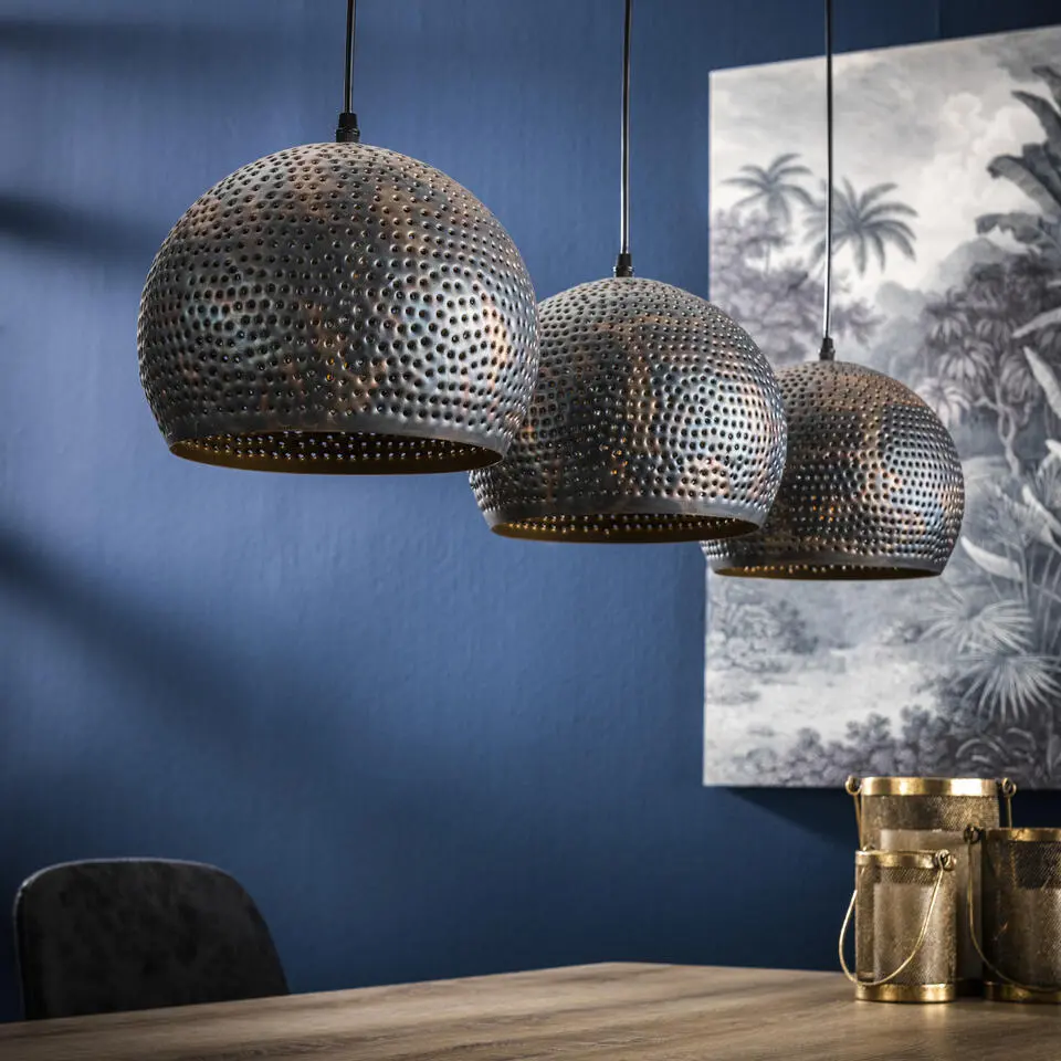 Hanglamp industrieel Aya 3-lichts zwart bruin 25x110x150 cm Zwart bruin