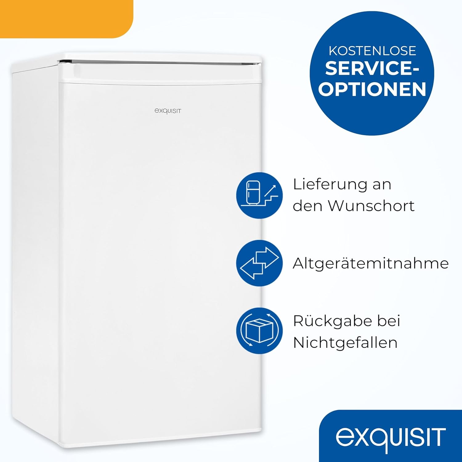 Exquisit Vollraumkühlschrank | 76 l Nutzinhalt, Energieeffizienzklasse E, 41 dB(A) | kompakt, LED-Innenbeleuchtung, manuelle Temperaturregelung, Glasablagen, Gemüseschublade | KS585-V-091E weiss