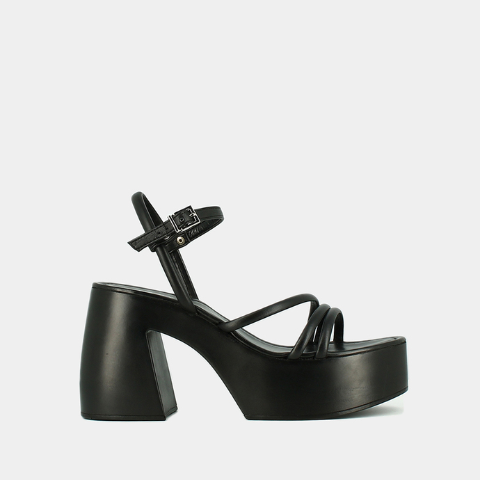 Sandales à brides et plateformes  en cuir noir