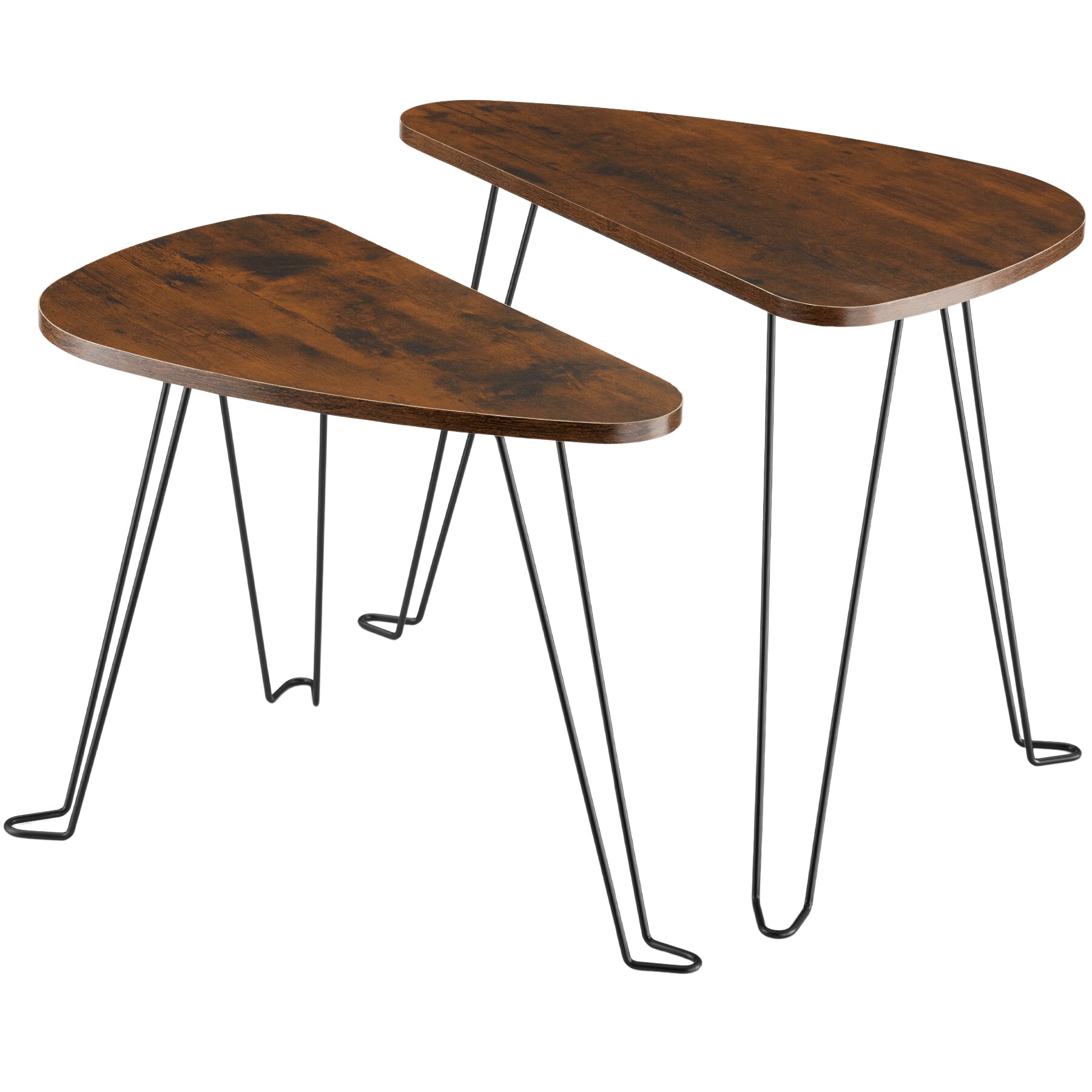 tectake® 2er Set Beistelltische, Industrial Style, dreiseitige Tischplatten mit abgerundeten Ecken, stapelbar
