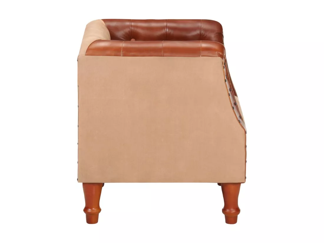 Fauteuil Marron Cuir véritable et bois de manguier massif