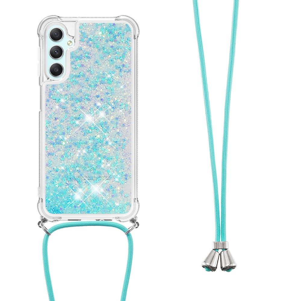 Samsung Galaxy A25 / A24 Necklace Gummi Hülle Liquid Glitzer   Handykette (130cm) - Türkis