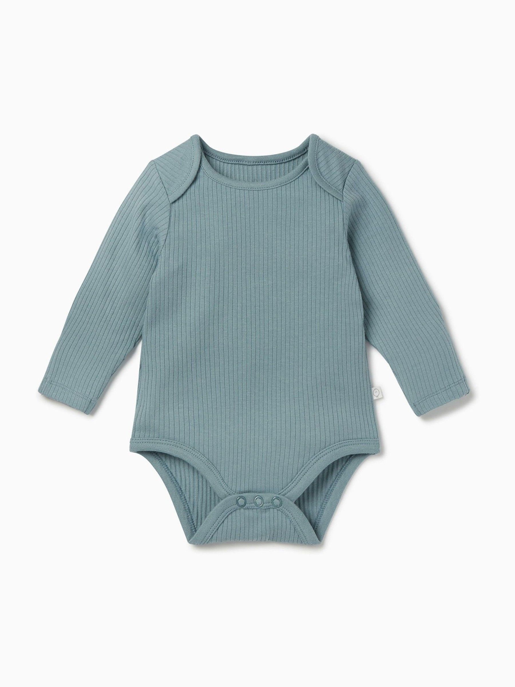 Blauw - MORI Ribbed Stretch Long Sleeve Envelope Neckline Bodysuit