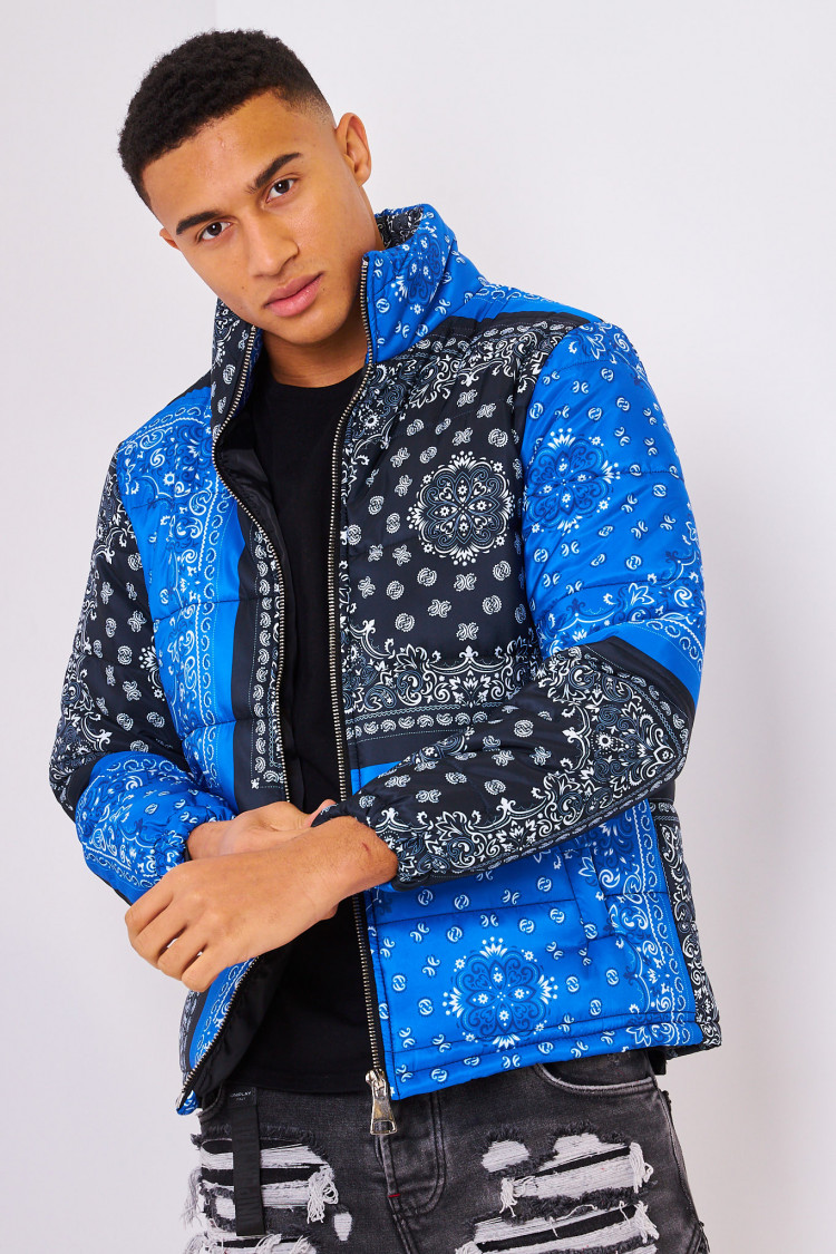 Doudoune noir/bleu imprimé bandana