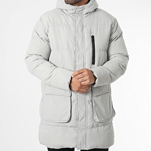 Doudoune Longue Capuche Moss Gris Clair
