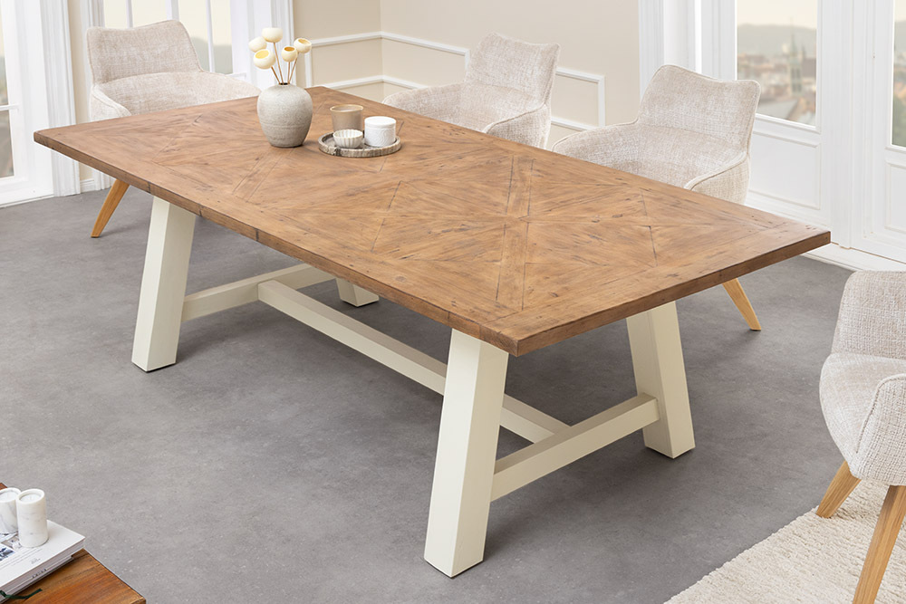 Massiver Esstisch HAMPTONS 165cm hellbraun creme Pinienholz