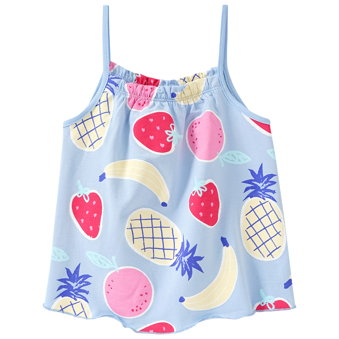 Famy 3 Mädchen Tops mit bunten Motiven hellblau / rot / hellgelb