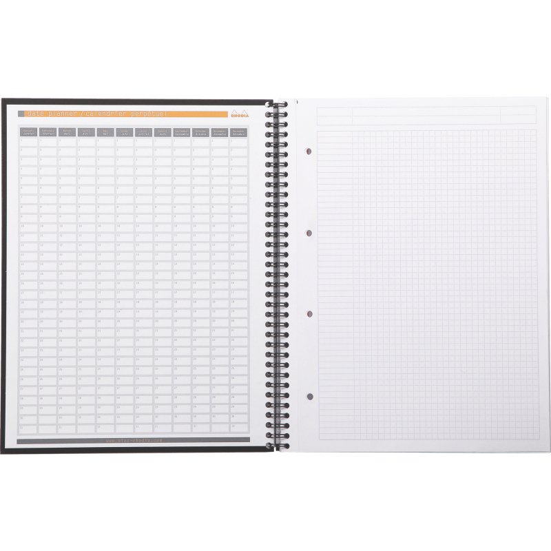 Cahier spirale Rhodia Notebook 21 x 29,7 cm noir 5 x 5 avec marge et cadre en tête - 80 feuilles