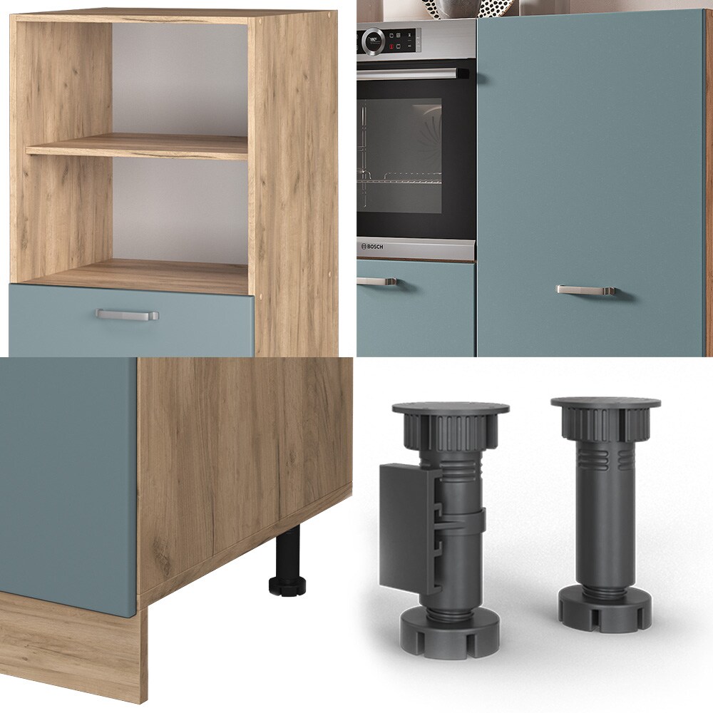 Vicco Küchenzeile R-Line Solid Eiche Blau Grau 180 cm modern Küchenschränke Küchenmöbel