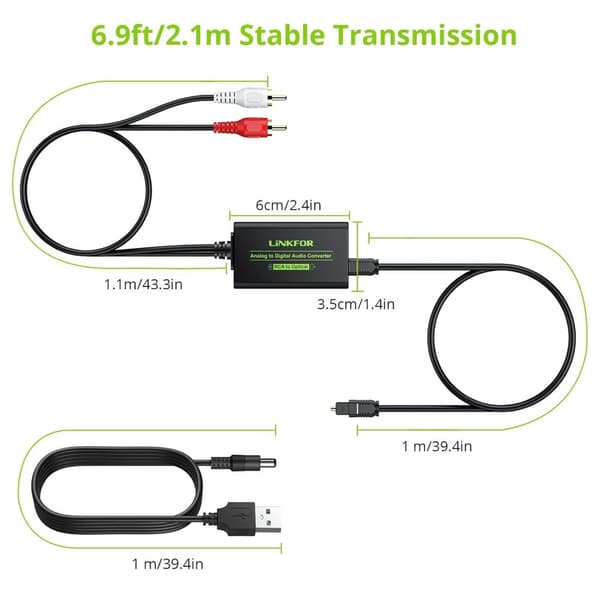 Analog til digital lydkonverter RCA til digital Toslink SPDIF optisk med optisk kabel