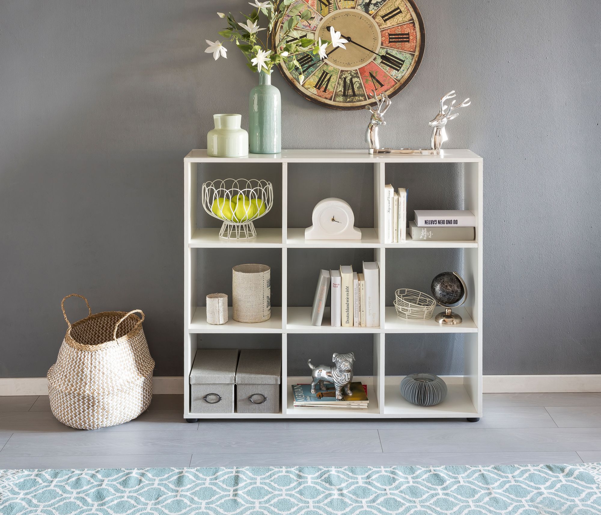 KADIMA DESIGN Modernes Bücherregal, 8 Fächer, kratzfeste Oberfläche, Raumteiler-Funktion.