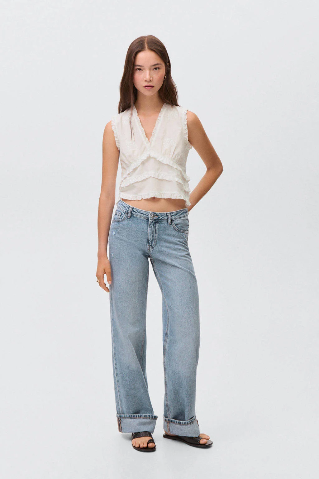 MANGO TEEN wide leg jeans medium blue denim