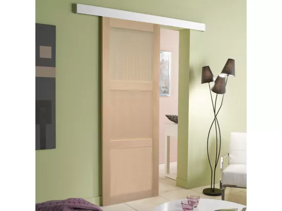 Porte Coulissante Bois Ayous 3 Panneaux H204 X L73 + Rail Alu Gd Menuiseries