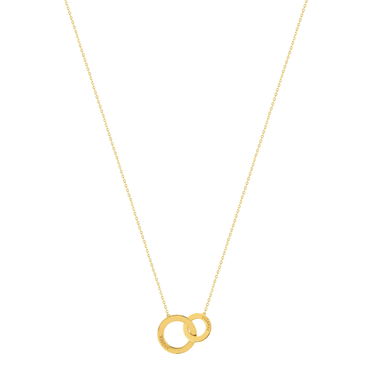 Collier plaqué or 2 cercles personnalisables entrelacés 45 cm