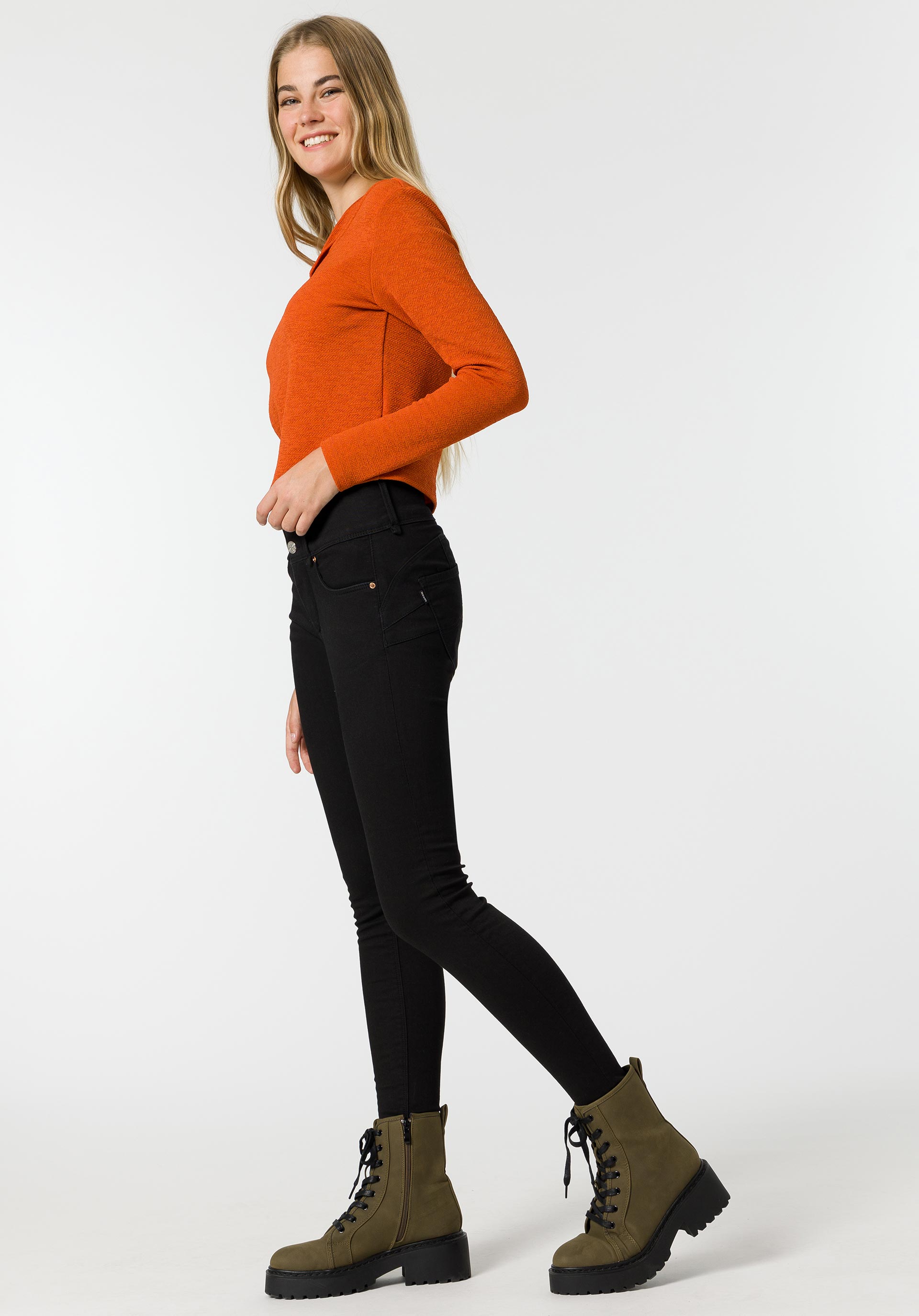 Jeans Double-up Skinny de Cintura Alta Soft Touch