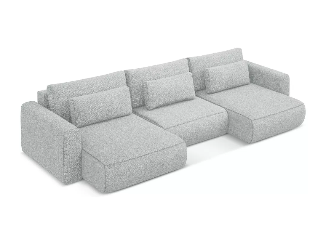 Canapé d'angle panoramique convertible en tissu texturé - argent - KAPUA