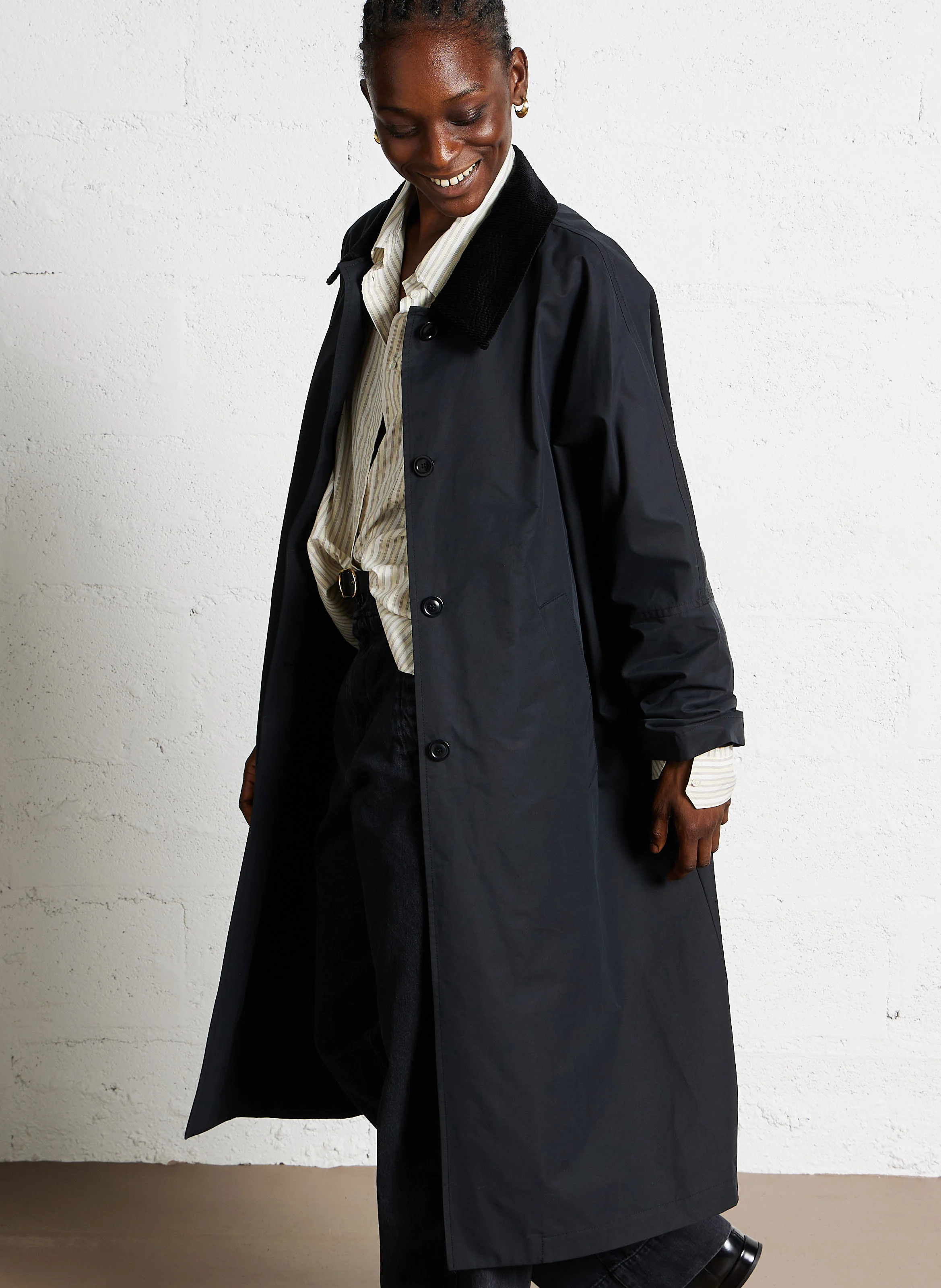 REDFORD - Manteau droit col classique en coton mélangé | Noir