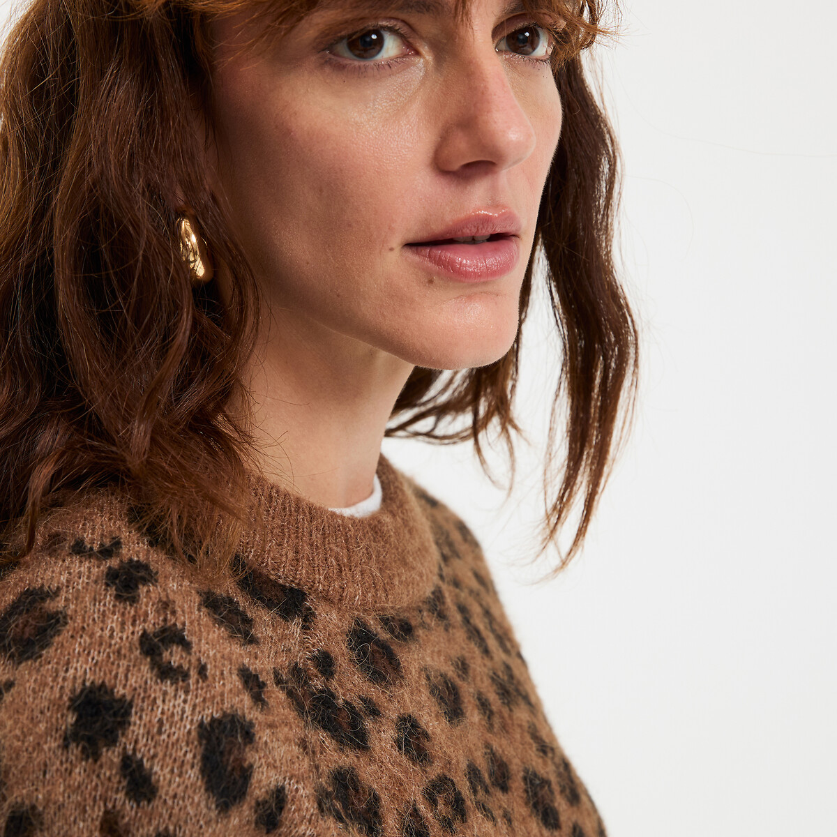 COLEÇÕES LA REDOUTE<br>Suéter em mistura de lã e alpaca, estampa de leopardo