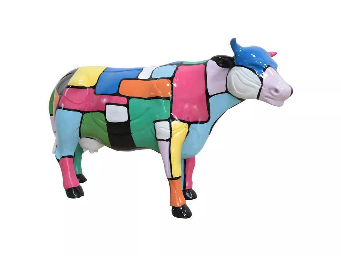 Statue vache avec carreaux de peintures multicolores H39 cm - VIKKI