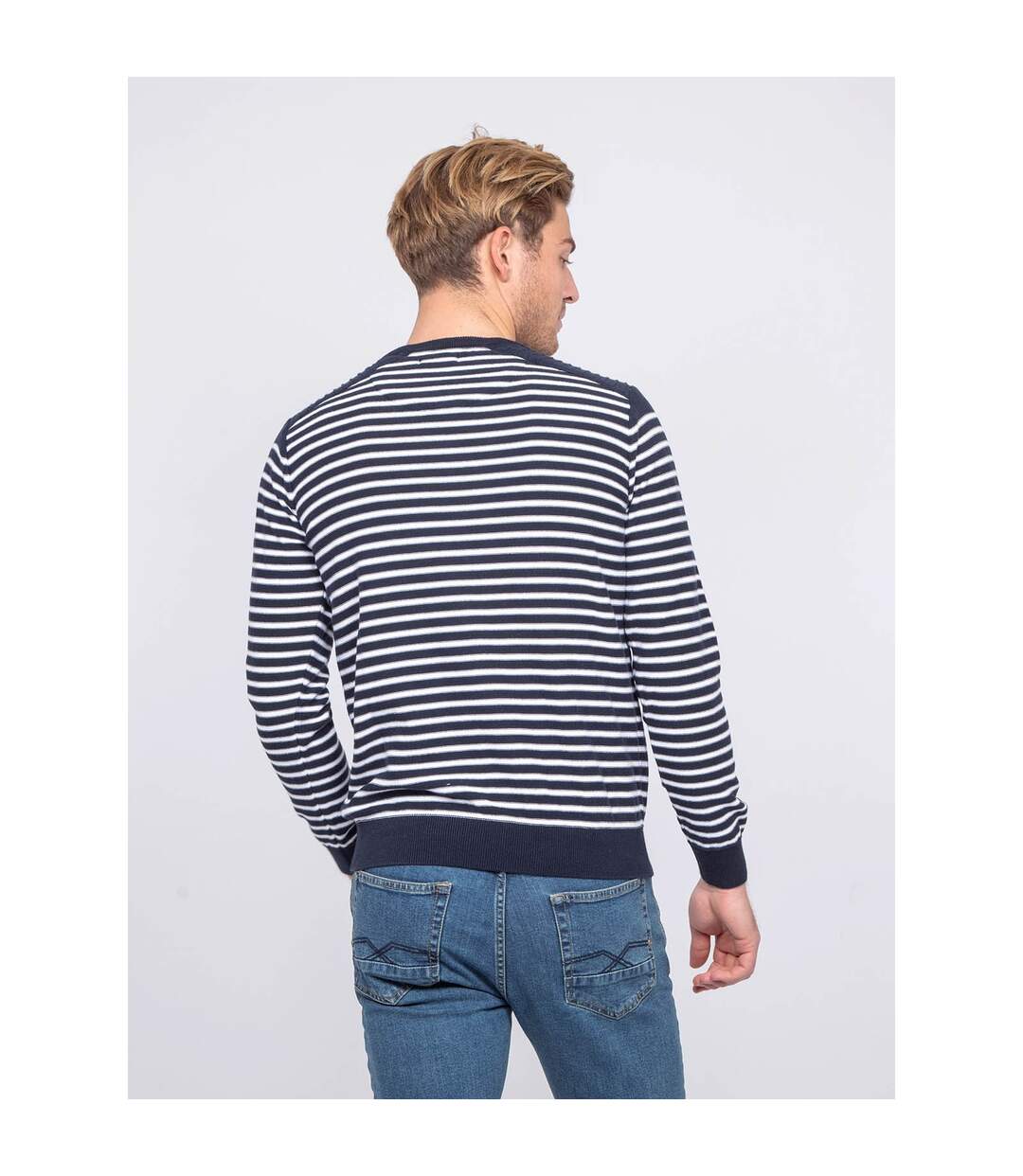 Pull fin col rond rayé coton ADILO