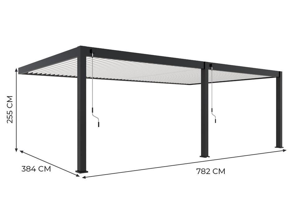 Pergola bioclimatique 4x8 - halo 32 anthracite adossee - lames orientables jusqu’a 120° - etanche - traite anti-uv - garantie 5 ans