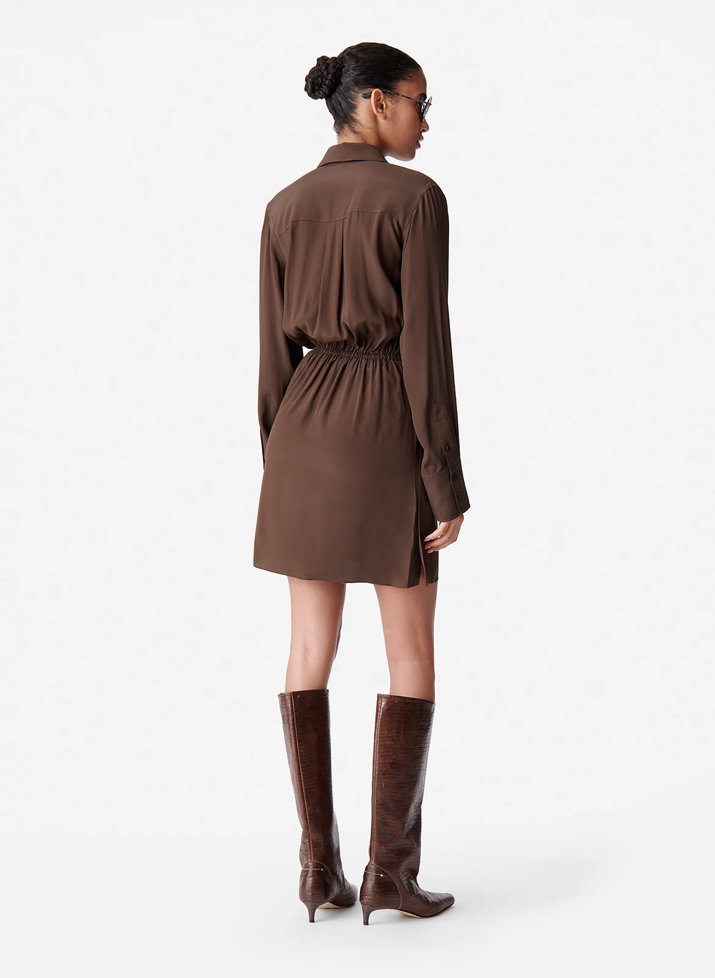 DEMI - Robe chemise courte drapée| Marron