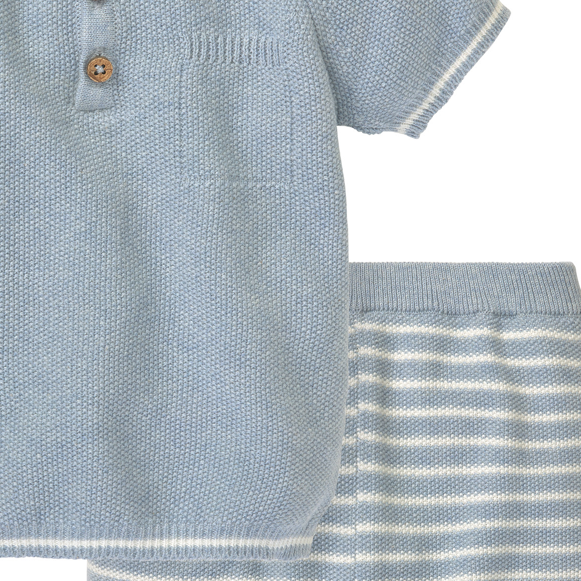 Topomini Pure Collection Baby Strick-Poloshirts und Shorts im Set hellgrau / weiss