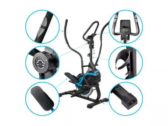 Vélo Elliptique SUPER SMART BIKE Cross trainer - 8 niveaux de résistance magnétique - Roue inertie 7Kg, Ecran d'entraînement