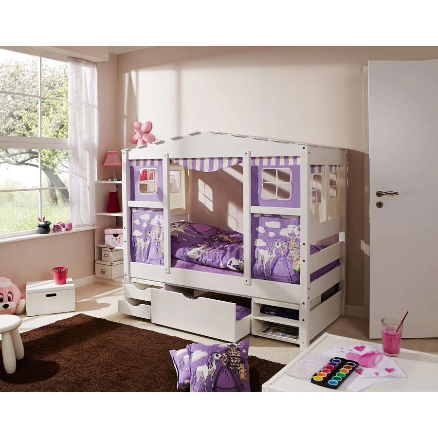 TiCAA Hausbett Mini mit 3 Schubladen Prinzessin Lila