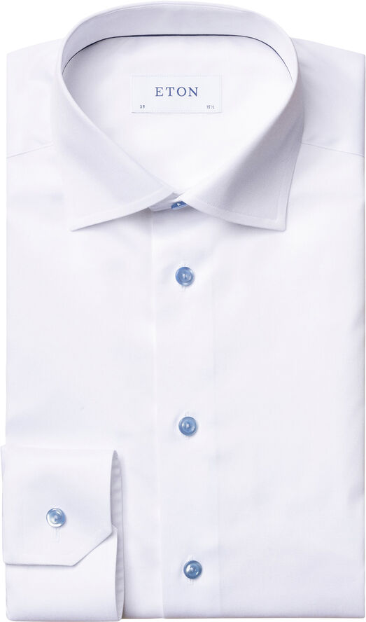 ETON White Twill Shirt Blue Details - Slim Fit Hvid