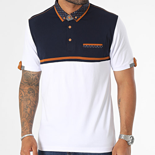 Polo Manches Courtes Bleu Marine Blanc