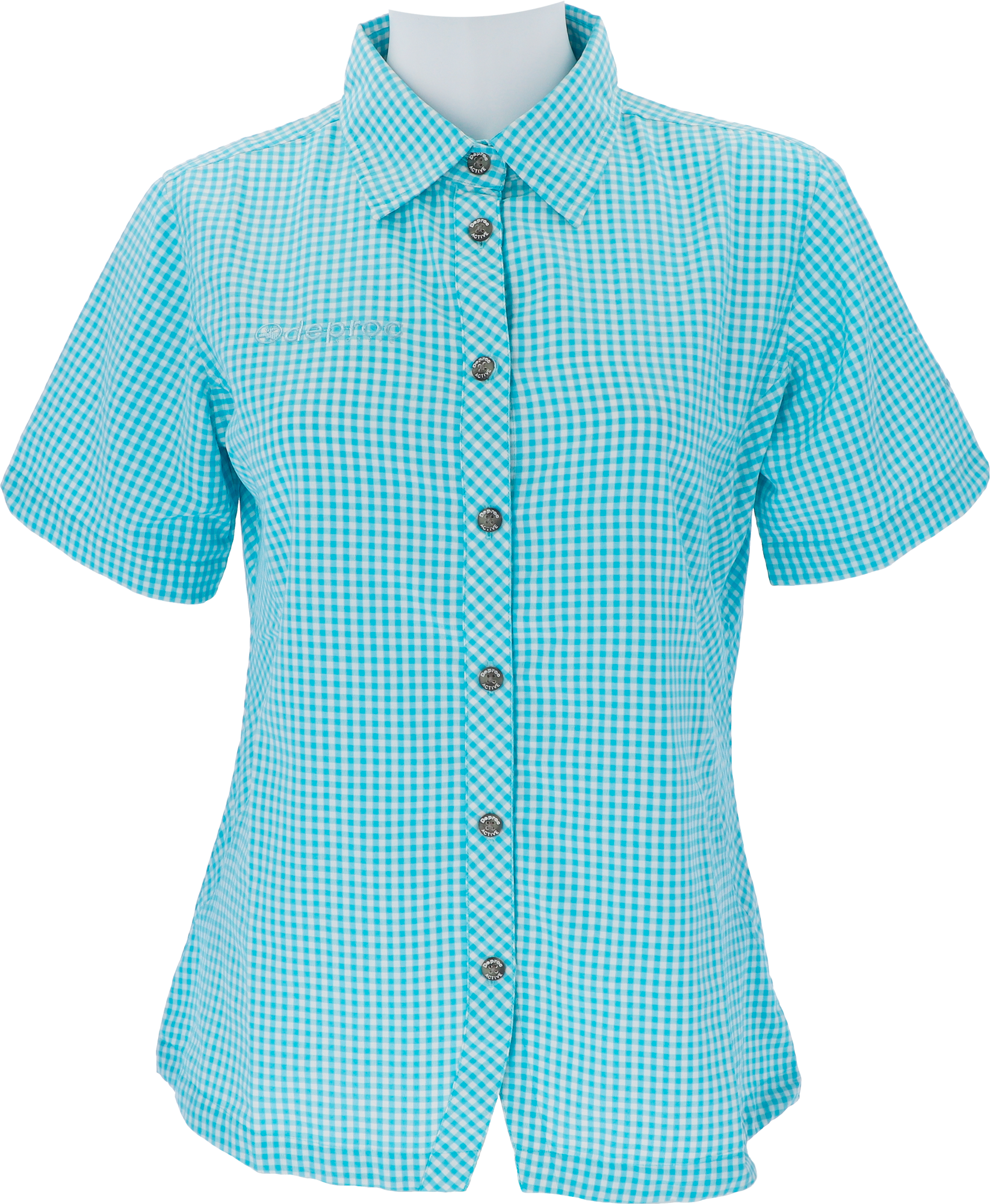 Deproc Damen Funktionsbluse hellblau kariert