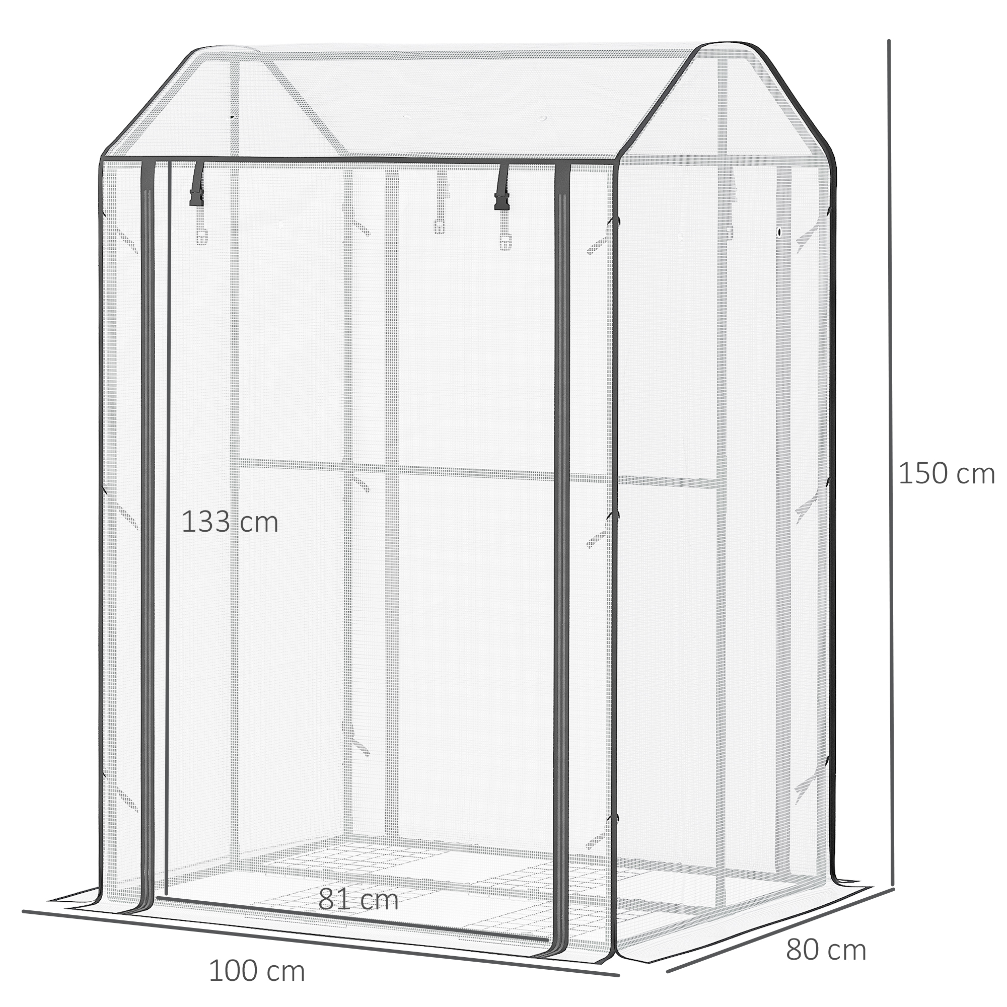 Estufa externa Outsunny para cultivo doméstico, com porta de enrolar, cobertura em PE e estrutura metálica, ideal para plantas, tomates, terraços e pátios. Dimensões: 100x80x150 cm. Cor: Branco Transparente.