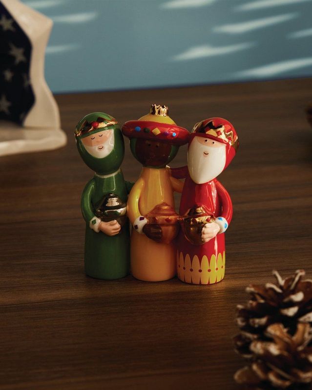 Alessi Happy Eternity Three Wise Men - Porseleinen Kerstdecoratie, Handbeschilderd, 9 x 4 x 10 cm