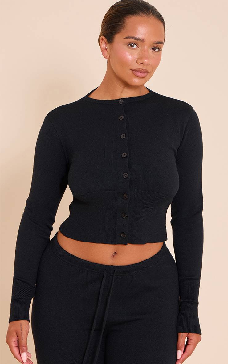 Noir Cardigan Côtelé Large À Boutons En Maille Shape
