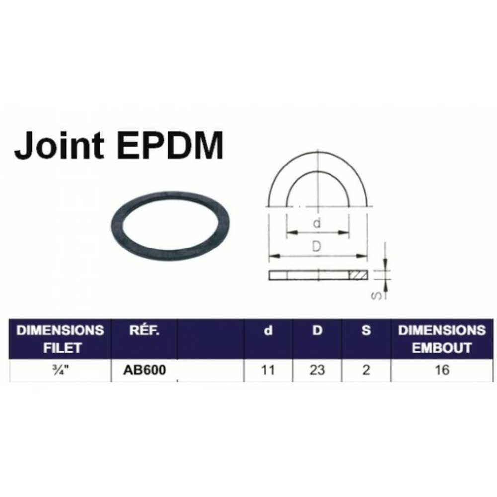 Joint epdm pour embout filet int 3/4