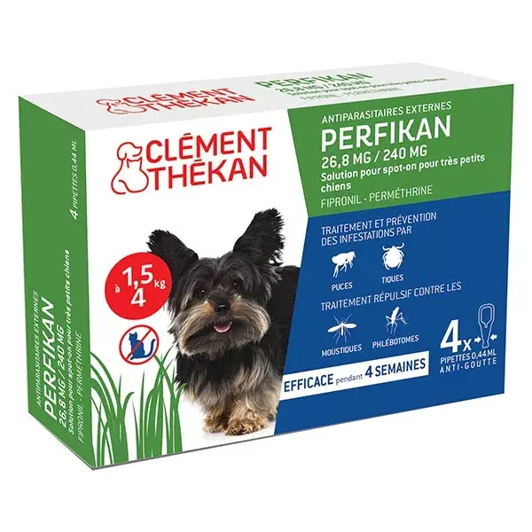 Clement Thekan Perfikan Tratamento contra pulgas e carrapatos para cães 1,5-4kg 4 pipetas