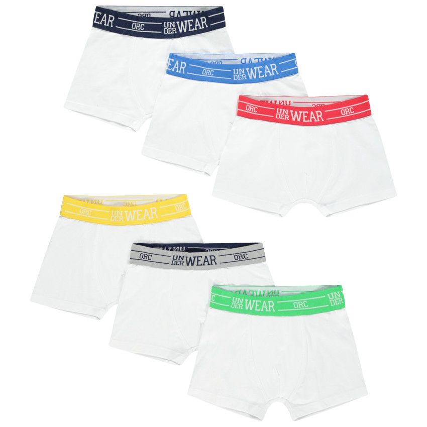 Lot de 6 boxers en coton bio à taille élastiquée - Blanc