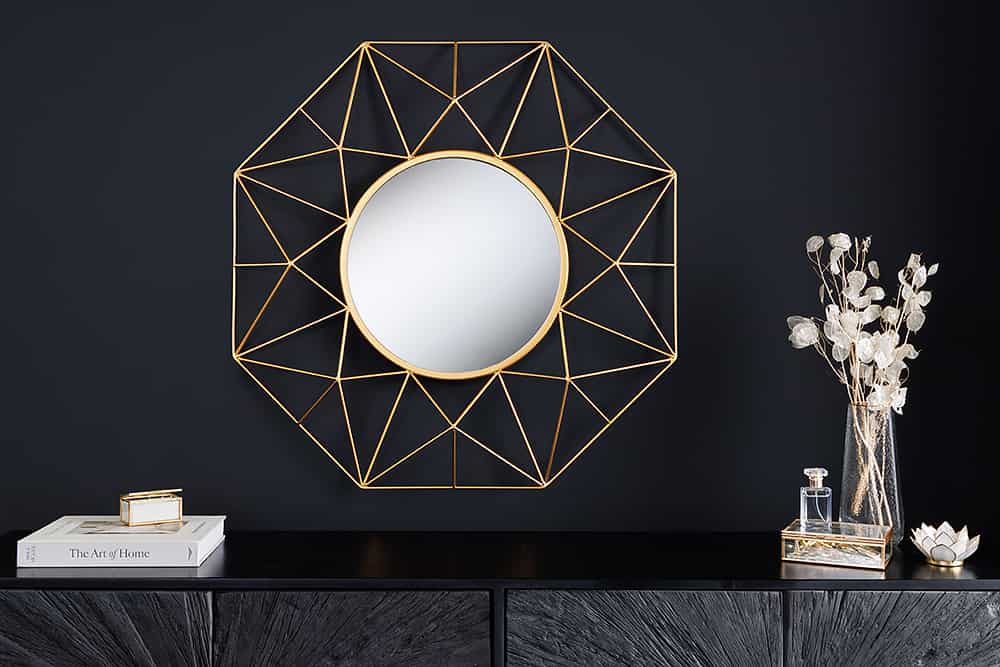Handgearbeiteter Spiegel DIAMOND L 80cm gold aus Eisen im Retro Design