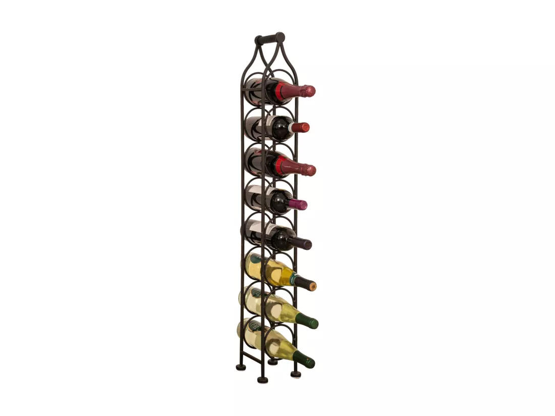 BISCOTTINI Porte-Bouteilles - Fer Forgé Finition Noir Antique - Idéal pour la Décoration du Salon ou de la Cuisine - Casier à Vin - 15 x 16 x 105 cm - Support pour 8 Bouteilles de Vin