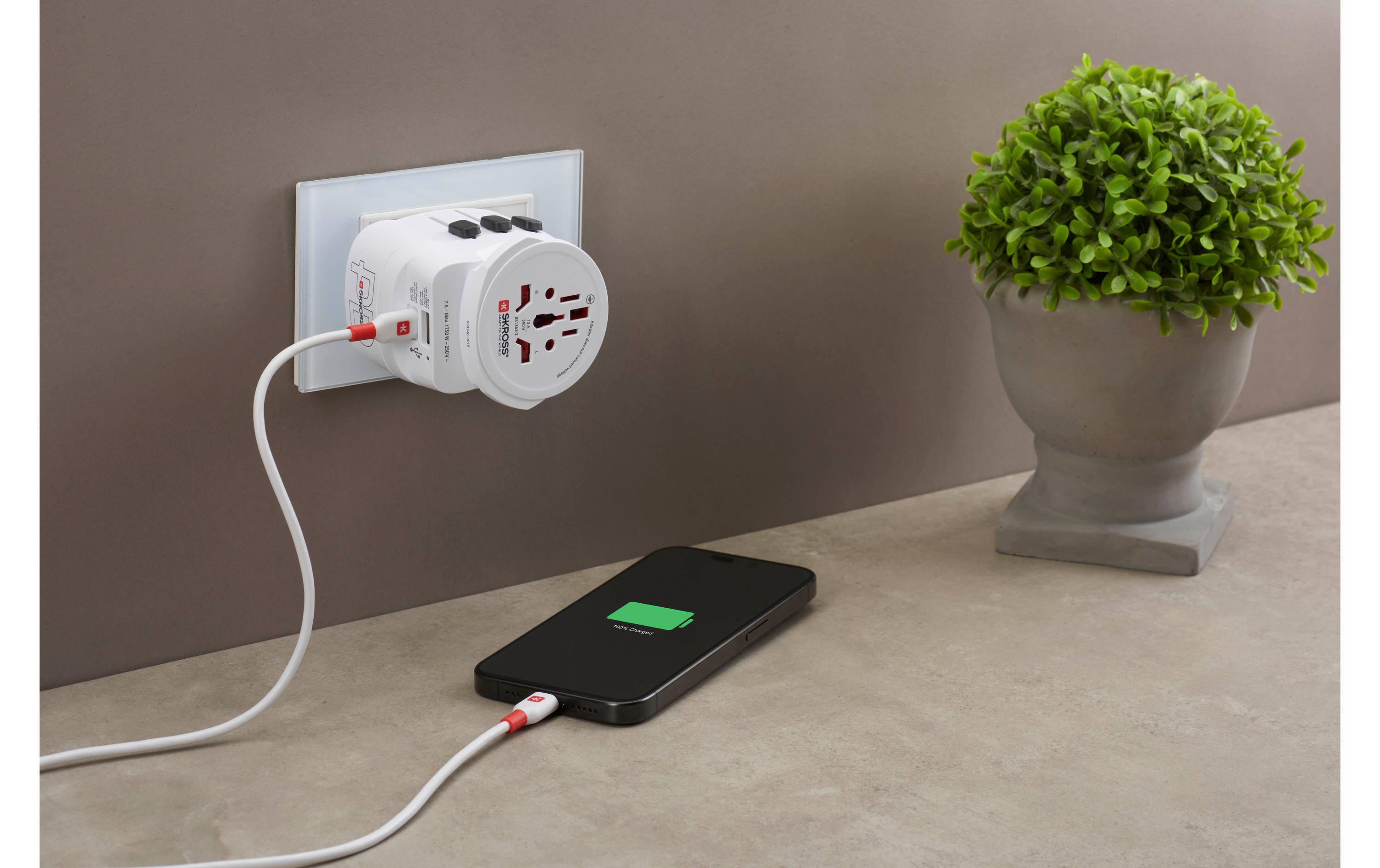 Reiseadapter Pro Light, 1 x USB-A und C3-polige Weltreiseadapter mit integriertem PD-USB-Ladegerät