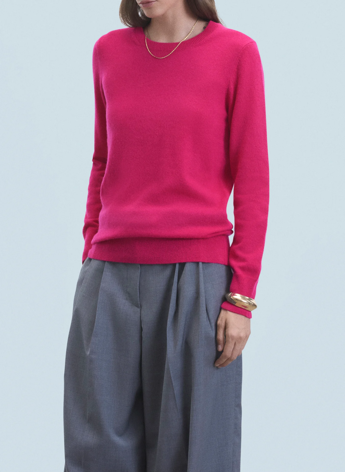 Pull droit col rond en cachemire | Rose