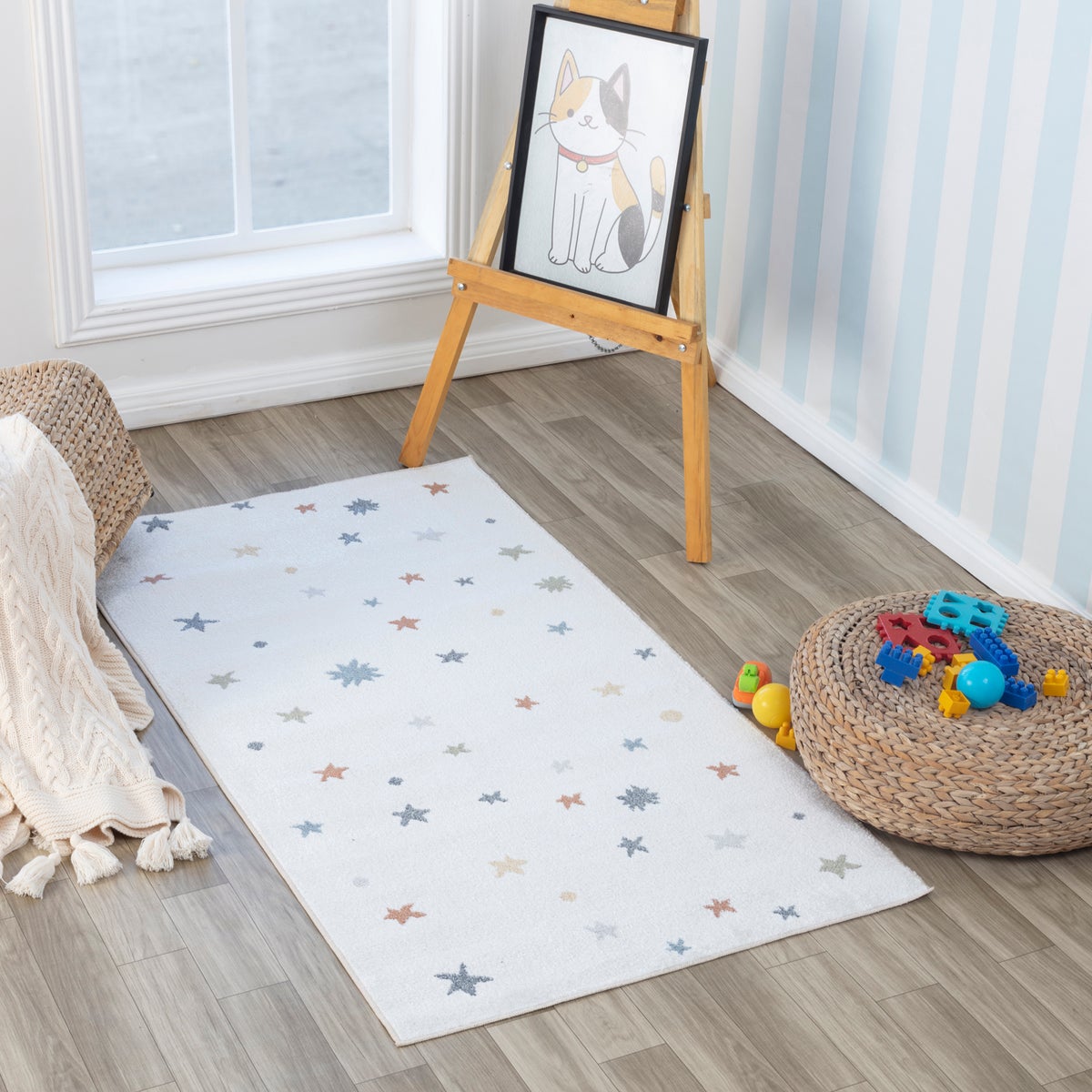 Machinewasbaar kinderkleed met sterren, veelkleurig/beige, 80x150 cm, STELLA