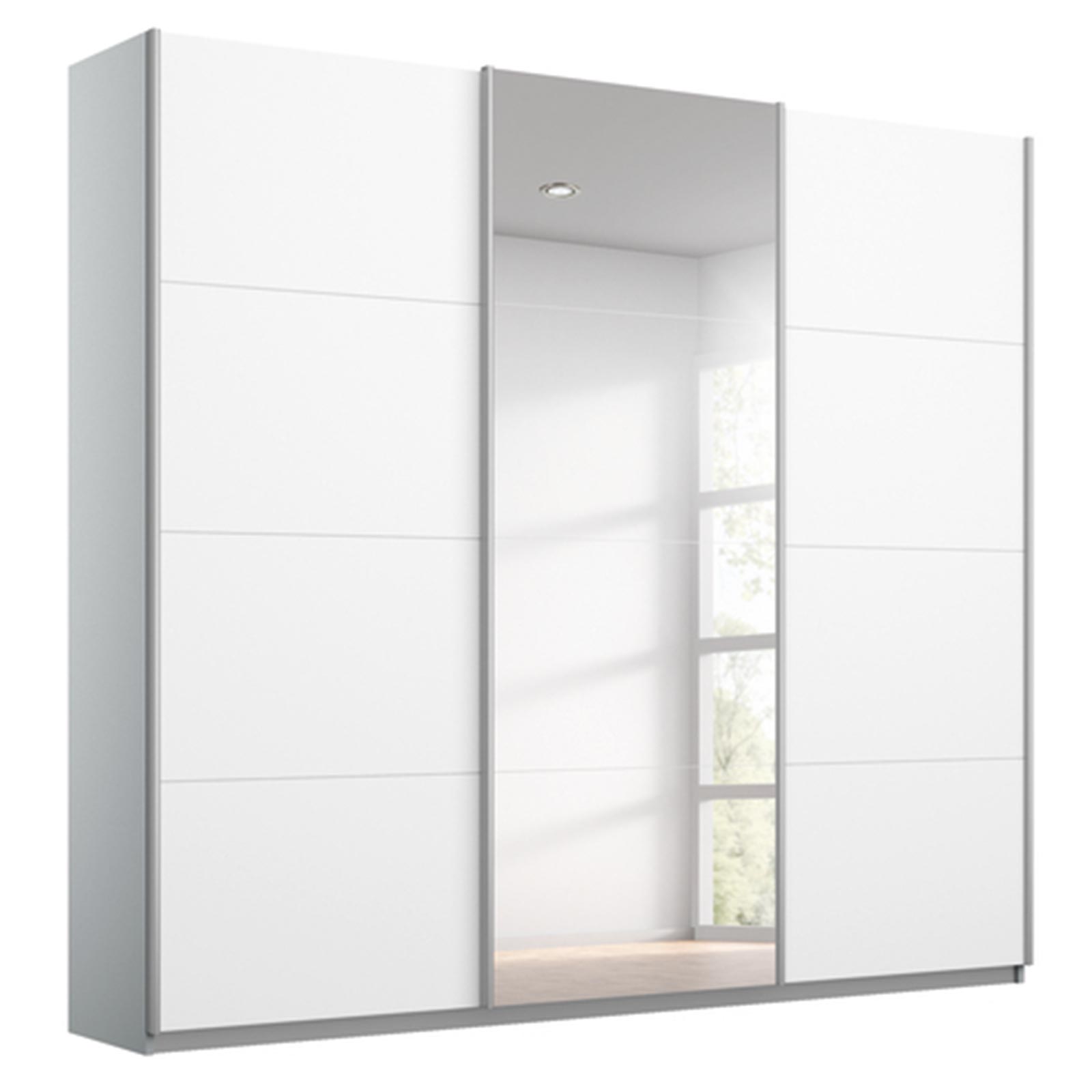 Schwebetürenschrank - weiß - seidengrau - mit Spiegel - 203x210 cm