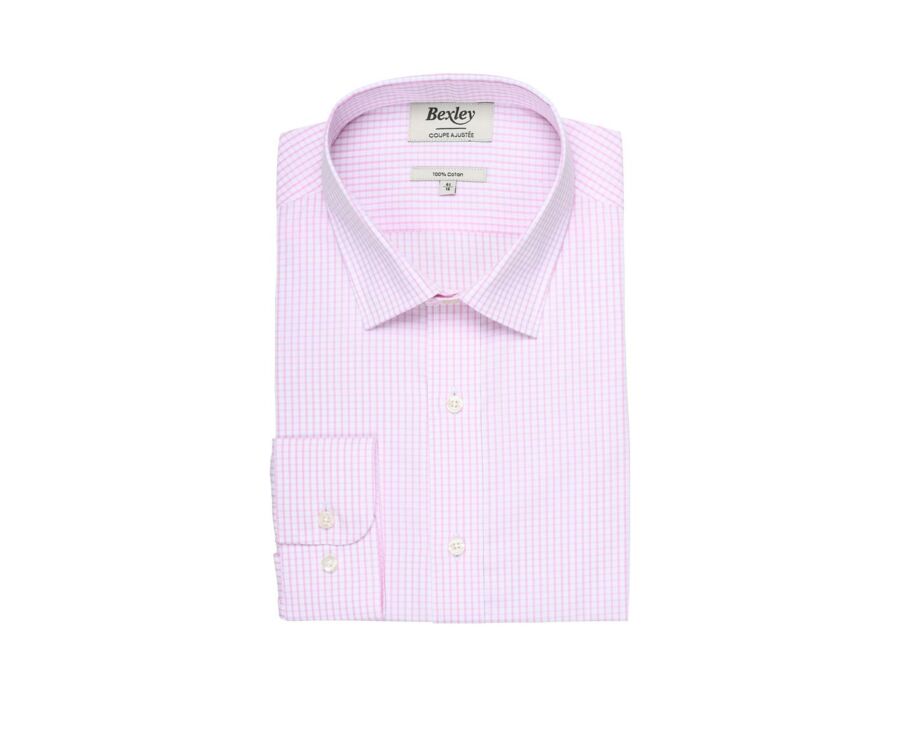 Chemise blanche à carreaux roses - Col français - ALFIERO