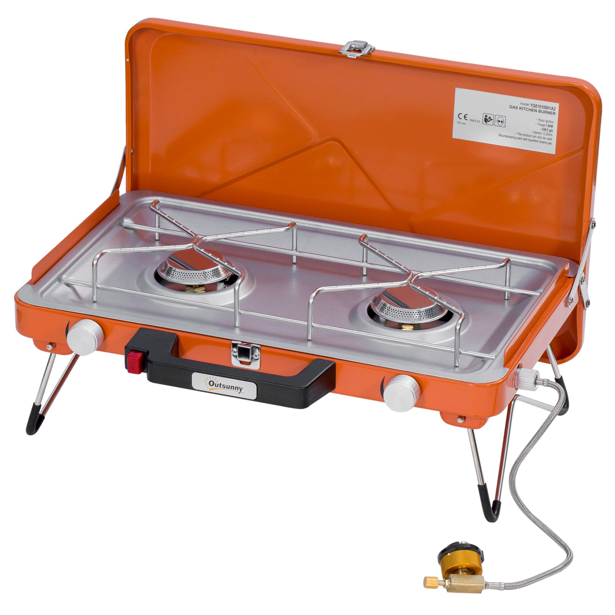 Outsunny Gasgrill mit Kofferdesign für leichten Transport orange 46,5L x 33,5B x 17,4H cm