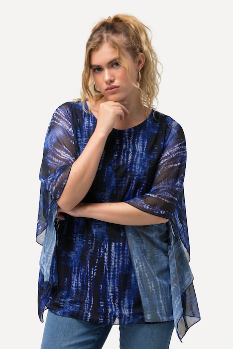 Bluse, doppellagig, Oversized, Rundhals, Halbarm