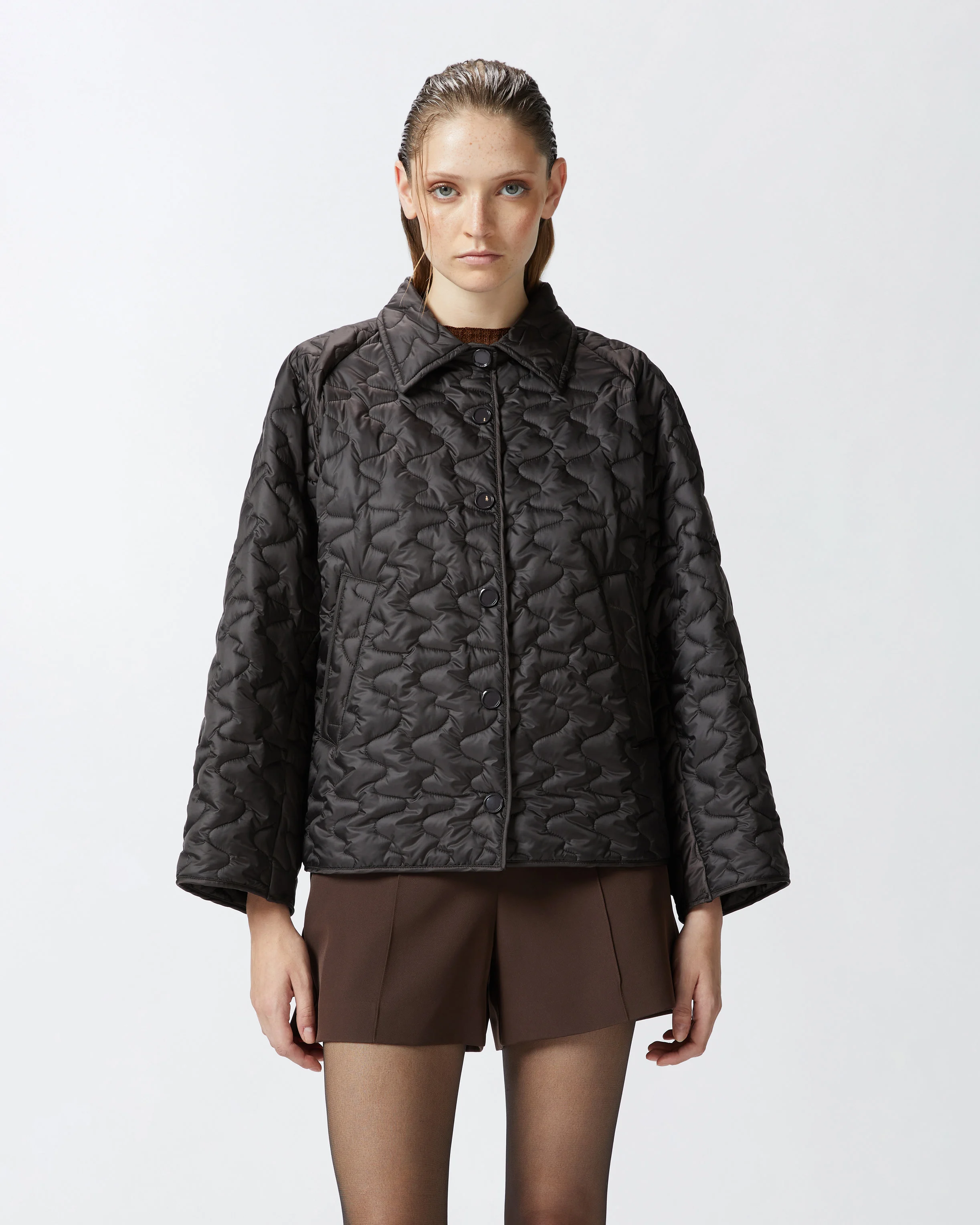 Veste rembourrée et matelassée à col chemise | Marron