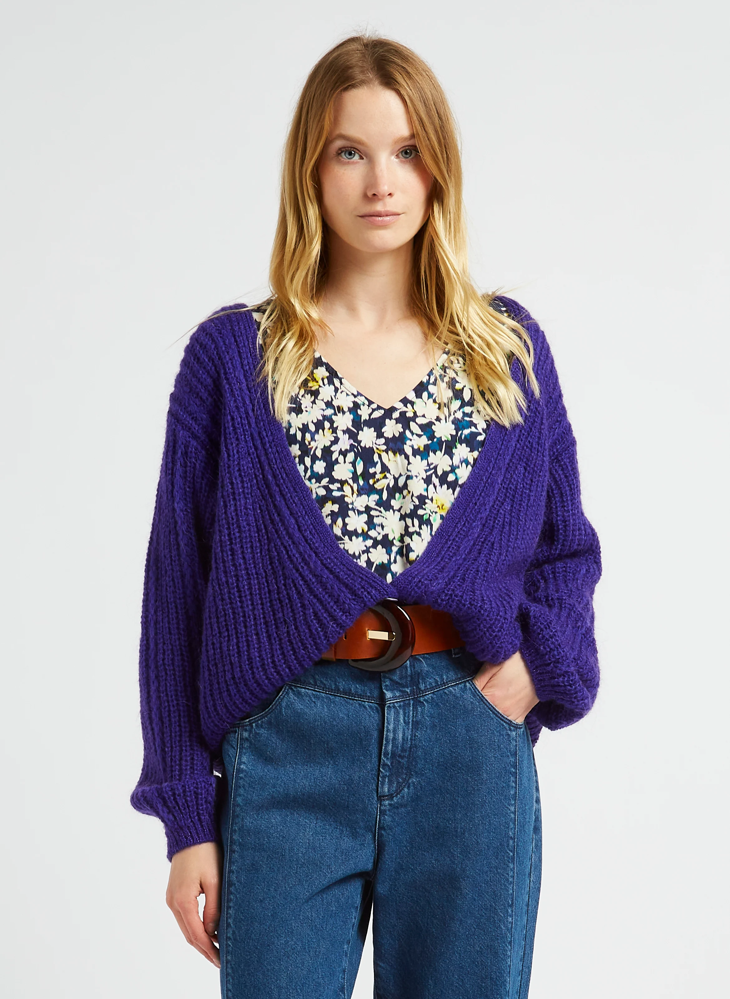 TIM - Gilet ample col V en maille | Violet