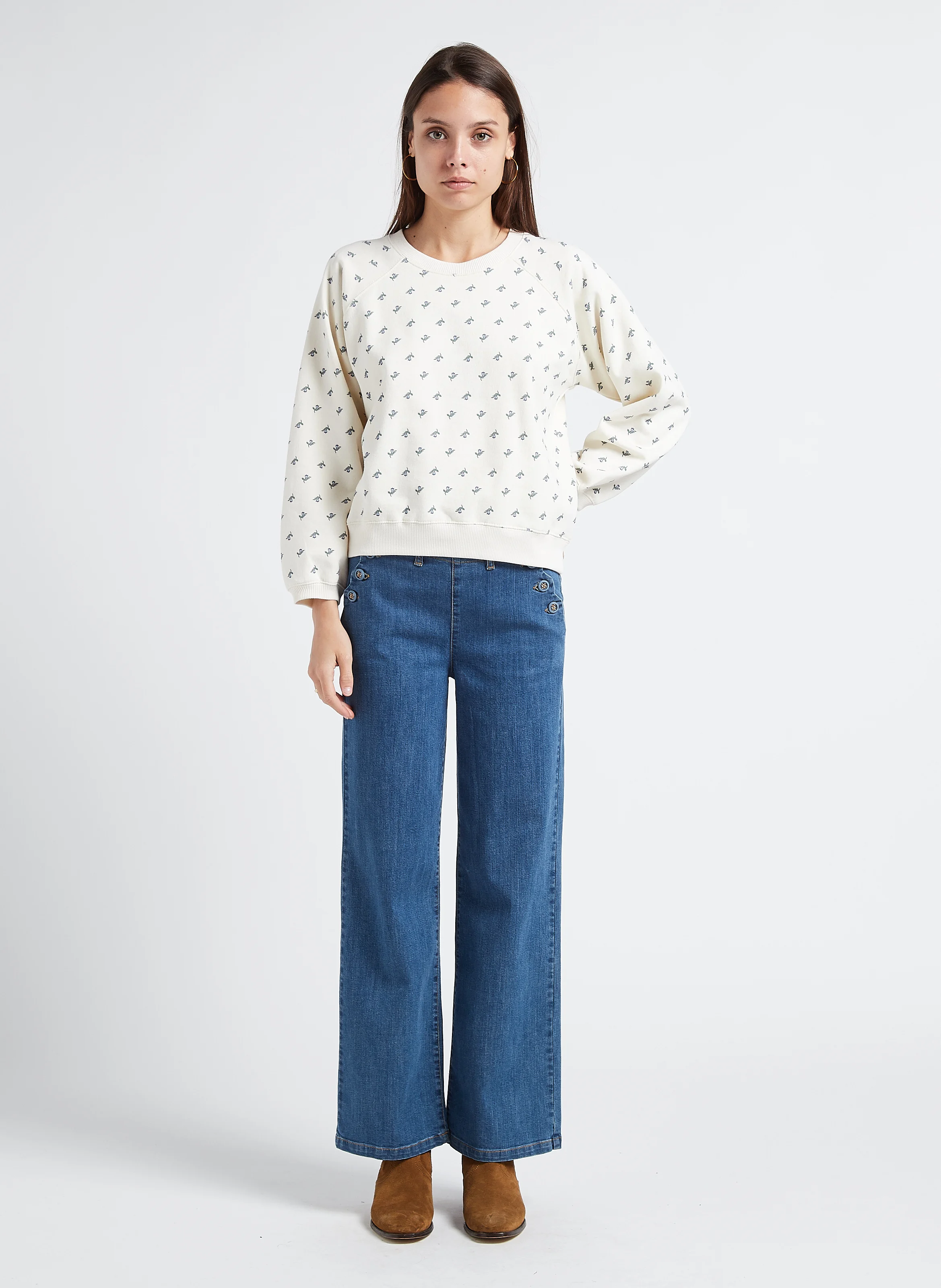 Pantalon droit aspect jean en coton biologique mélangé| Jean Stone